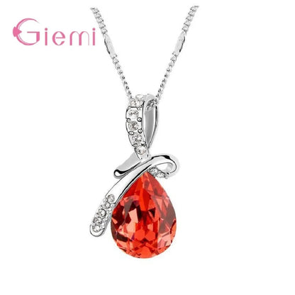 925 Sterling Silver Water Drop Pendant Necklace Quartz Crystal Charm Necklace For Women Fashion Jewelry Gifts