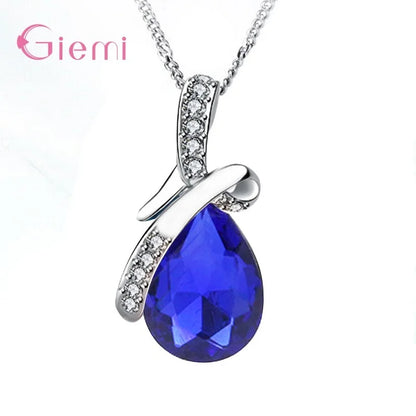 925 Sterling Silver Water Drop Pendant Necklace Quartz Crystal Charm Necklace For Women Fashion Jewelry Gifts
