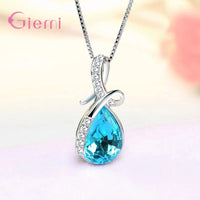 925 Sterling Silver Water Drop Pendant Necklace Quartz Crystal Charm Necklace For Women Fashion Jewelry Gifts