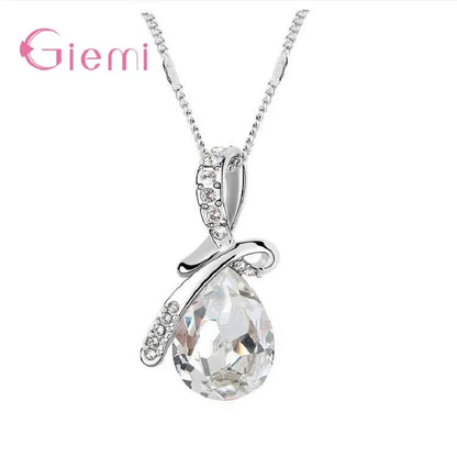 925 Sterling Silver Water Drop Pendant Necklace Quartz Crystal Charm Necklace For Women Fashion Jewelry Gifts